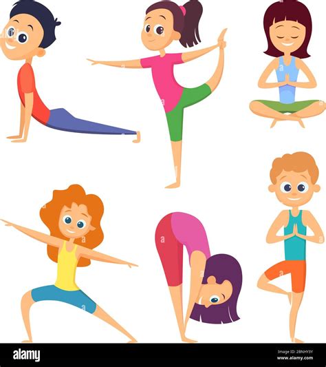Yoga Para Niños Los Niños Felices Hacen Diferentes Ejercicios Juego
