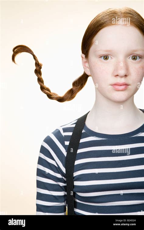Portrait Of A Girl With Pigtails Stock Photo 18537740 Alamy