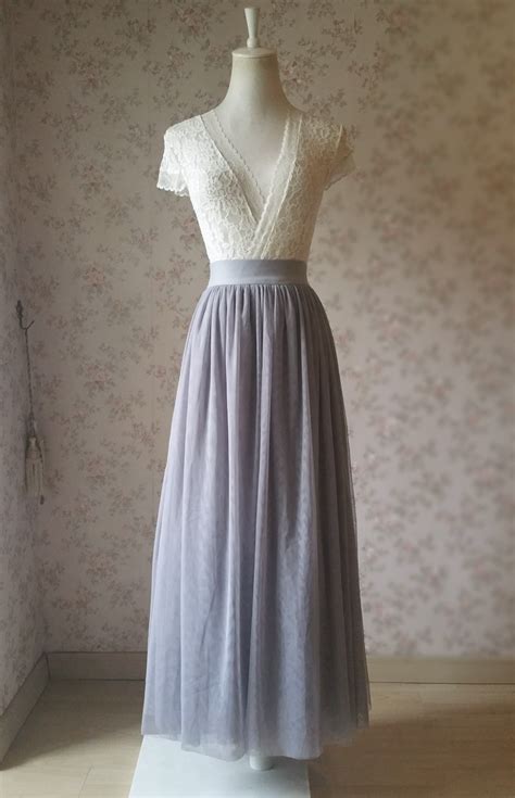 Light Grey Maxi Tulle Skirt Elastic Waisted Plus Size Grey Bridesmaid