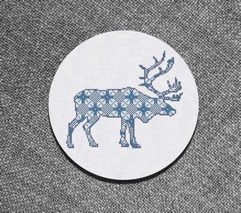 cross stitch pattern blue elk with ornament instant download etsy