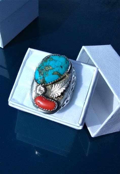 Navajo Sterling With Turquoise And Red Coral Ring Size Coral