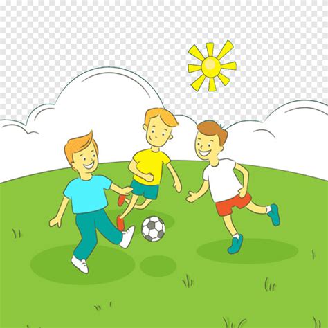 الأولاد يلعبون كرة القدم التوضيح ، الرسوم التوضيحية الطفل الكرتون ، لعب