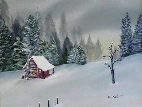 Snowy Cabin Painting By Greg Scott Fine Art America