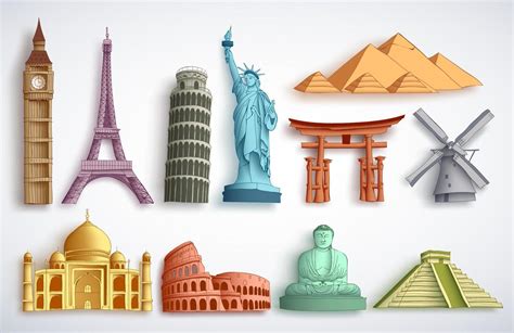 Travel Landmarks Vector Illustration Set Famous World Destinations And