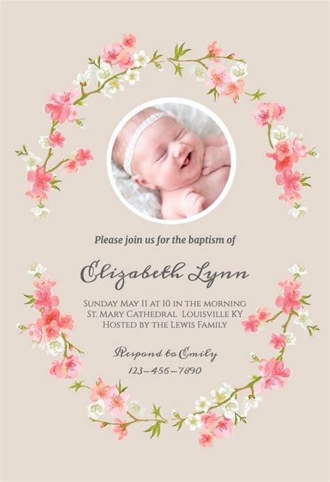 Floral Baby Baptism And Christening Invitation Template Free