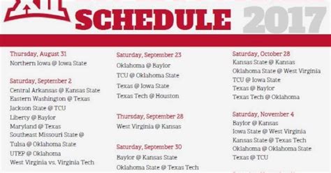 This Colorful Life Big 12 Football Schedule 2017