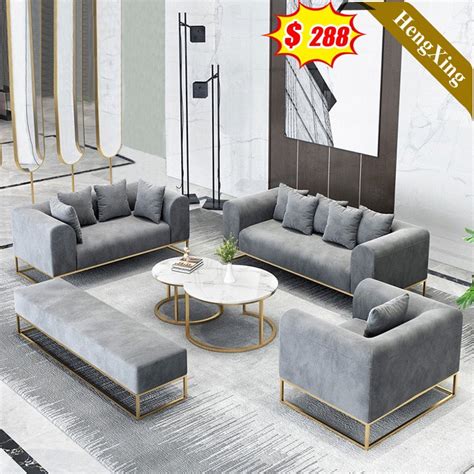 Gray Velvet 123 Seat Sofas Set Modern Simple Design Living Room Hotel