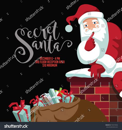 Secret Santa Party Invitation Template Cartoon Stock Vector 755574556