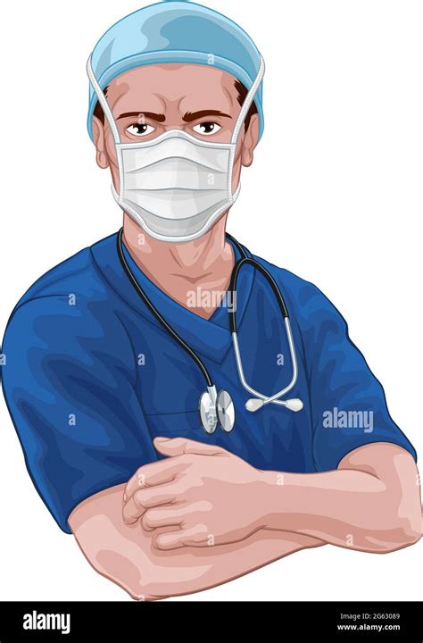 Nurse Or Doctor In Scrubs And Surgical Mask Ppe Stock Vector Image