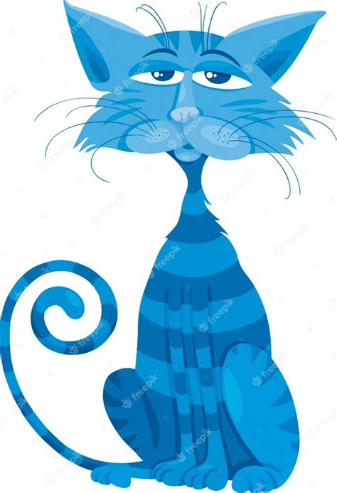 Blue Cat Character Cartoon Illustration Vector Premium