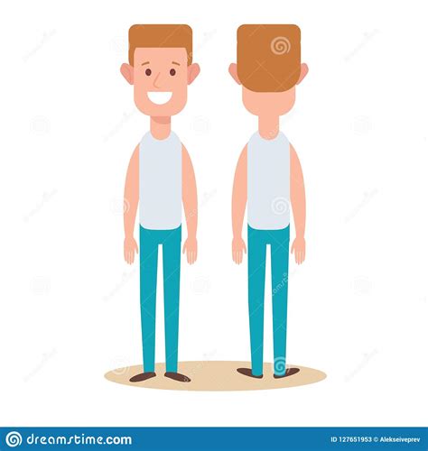 Standing Young Man Boy Character In Front And Back View Stock Vector