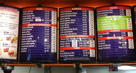 Fast Food Menus With Calories Included Taco Bell