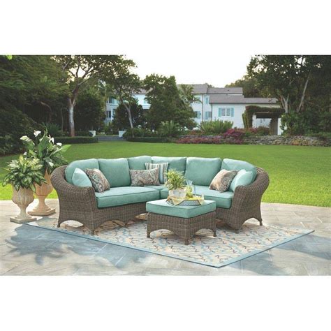 Martha Stewart Living Lake Adela 4 Piece Weathered Gray All Weather Wicker Patio Sectional Set