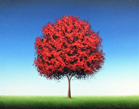 Original Oil Painting Colorful Landscape Red Tree
