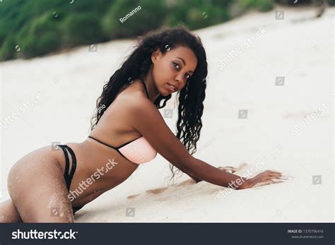 African American Girl Swimwear Lying On Stock Photo