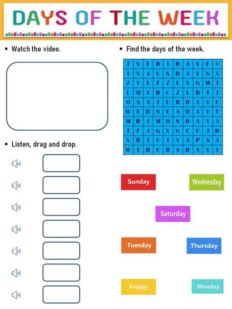 Days Of The Week Interactive Worksheet Preschool Classroom Labels Preschool Charts English