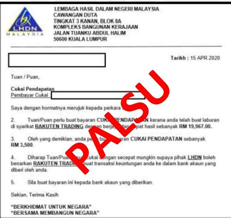 Tamb tambah ahan an elau elaun n sing singap apura ura. LHDNM nafi keluarkan surat mohon bayaran cukai tertunggak ...