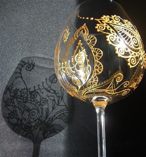 Custom Wine Glass Sets Wedding Glassware Hand Painted Henna Style Designs Crystal Glass