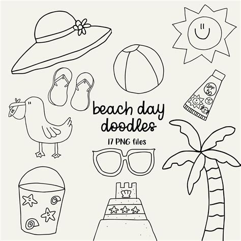 Beach Doodles Beach Digital Stamps Summer Doodles Summer Etsy