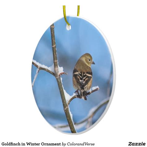 Winter Goldfinch On Branch Ornament Unique Christmas