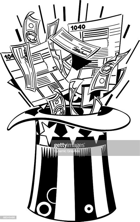 Money And Tax Forms Going Into Uncle Sams Hat 1040 High Res Vector