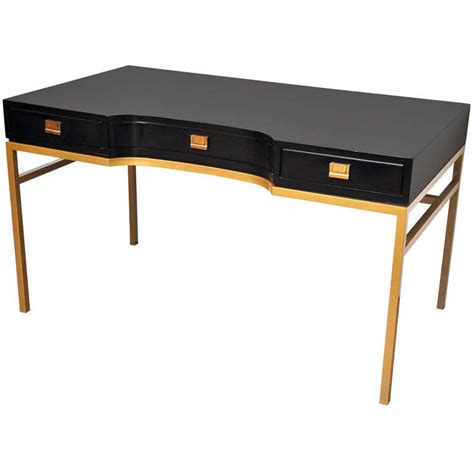 Black Lacquered And Brass Glam Consensus Writing Desk By Drexel At 1stdibs