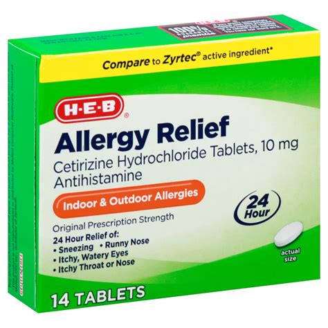 H E B Allergy Relief Cetirizine 24 Hour Tablets 10 Mg Shop Sinus