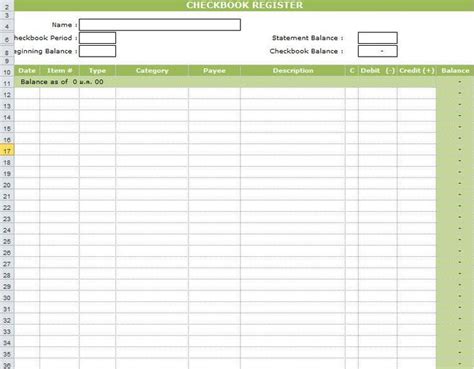 Excel Check Register Template Free Download Free Checkbook Register