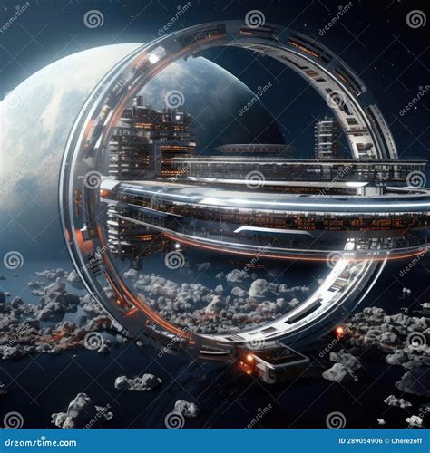 A Large Circular Space Station In Space Stock Photo Image Of Circle