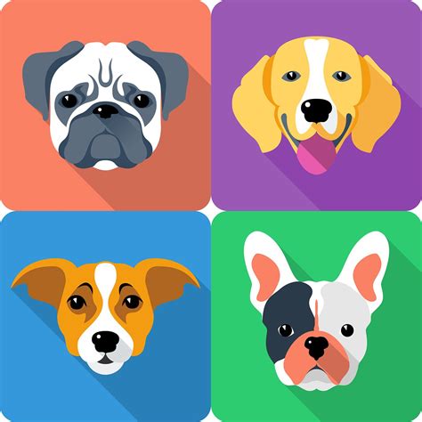Set Face Icon Flat Design Dog Icon Beagle Breeds Jack Russell Terrier