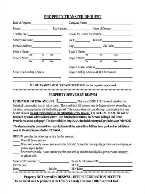 Free 10 Property Transfer Forms In Pdf Ms Word Excel