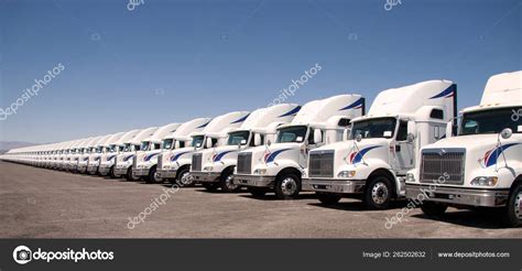 Semi Truck Fleet Lined Row Copy Space Stock Editorial Photo