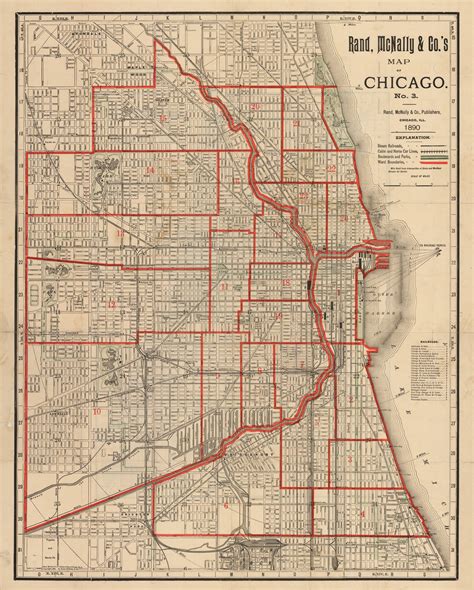 Antique Map Of Chicago By Rand Mcnally 1890 New