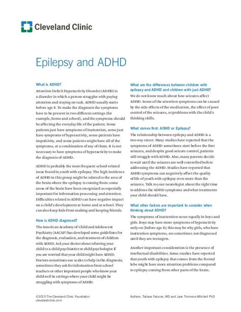 Epilepsy And Adhd Fact Sheet