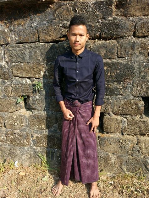 Myanmar Guy In Traditional Longyi Myanmar Fashion Style