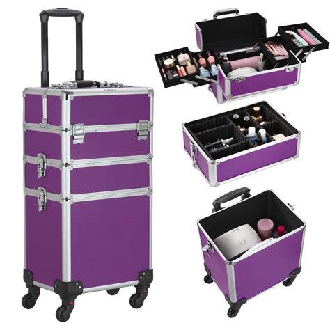Mllieroo Professional Rolling Makeup Train Travel Case 3 In 1 Cosmetic Trolley Lockable With 4