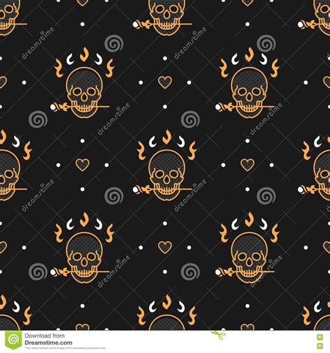 Seamless Pattern Art Deco Elegant Gold Skull Heart Vector Background