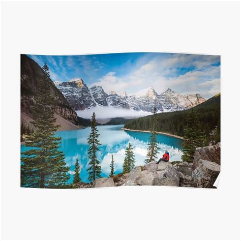 Man Sitting Near Moraine Lake Banff National Park Poster For Sale By