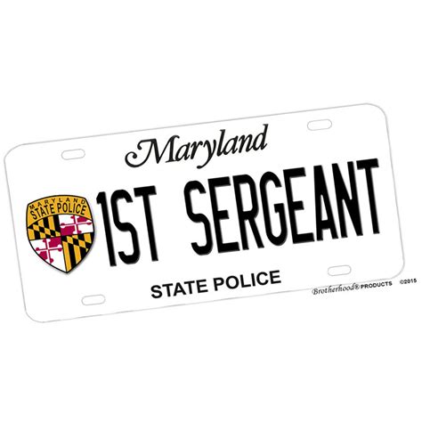 Maryland State Police 1st Sergeant License Plate Vanity License Plate
