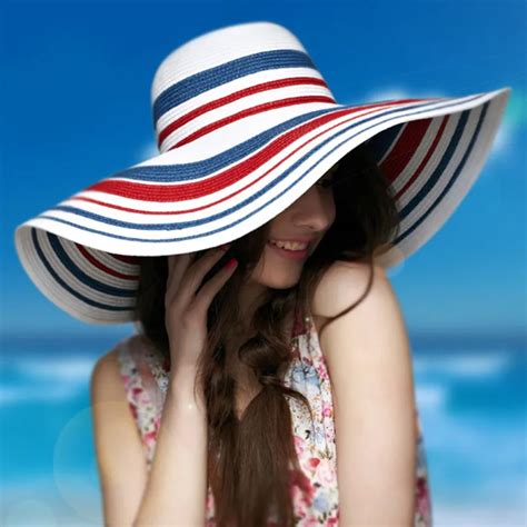 fashion large wide brim sun hat for women summer straw beach hat classic striped hat big brim