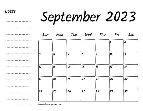 Month Of September 2023 Printable Calendar