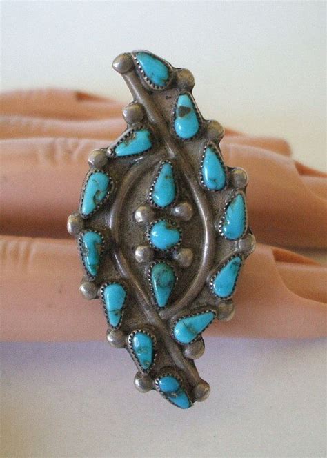 Vintage ZUNI Sterling Silver Petit Point TURQUOISE Cluster Etsy
