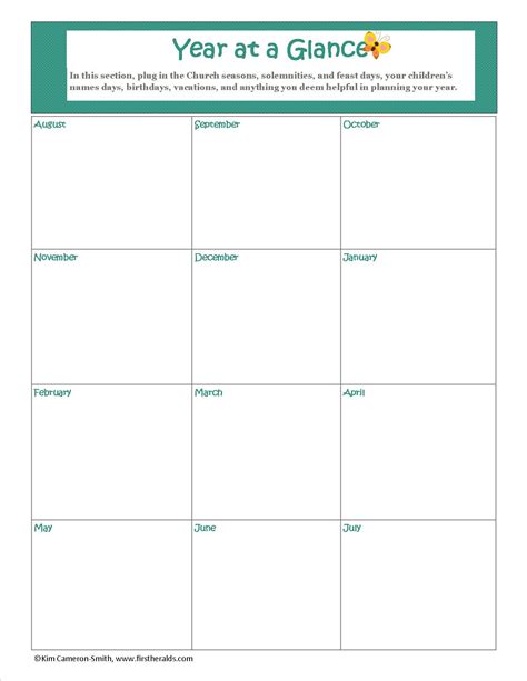 Blank Year At A Glance Calendar Printable Templates Free