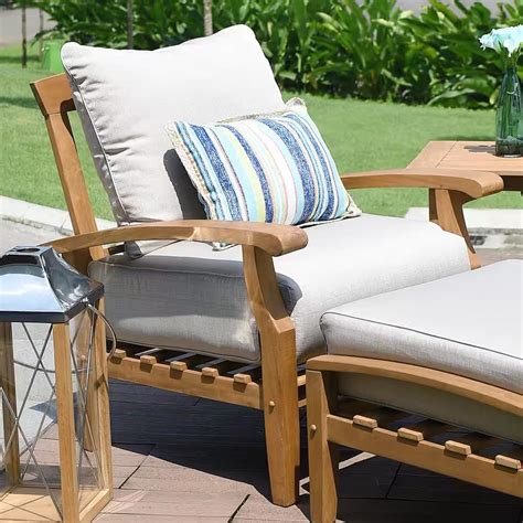 Caterina Teak Wood Outdoor Lounge Chair With Beige Cushion Meubon