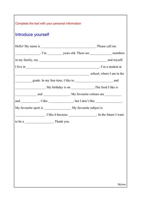 introduce yourself interactive worksheet learning english english lessons english grammar