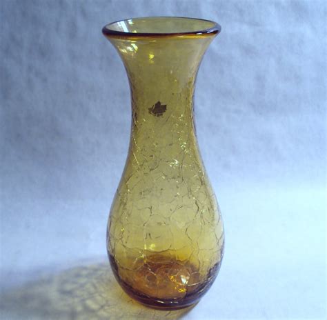 Blenko Glass Honey Gold Crackle Vase With Label 10 1 2 Inch Etsy