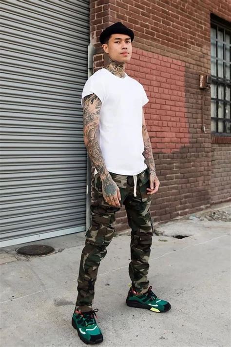 Cargo Military Pant Outfit Designs With White T Shirt Camo Pants Men