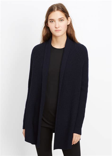 Lyst Vince Wool Cashmere Directional Rib Open Front Cardigan In Blue