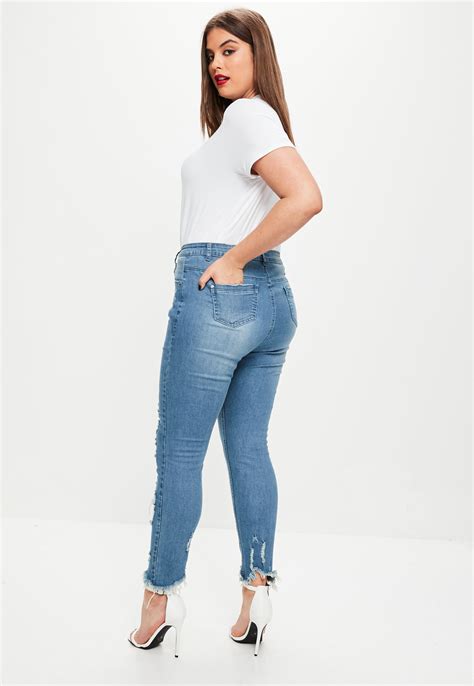 Lyst Missguided Plus Size Blue Ripped Jeans In Blue