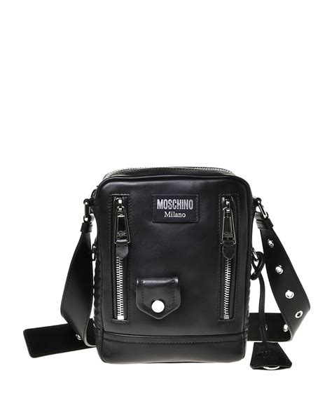 Moschino Mens Multi Zip Leather Crossbody Shoulder Bag Neiman Marcus